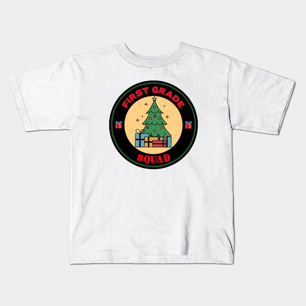 First Grade Squad Christmas Kids T-Shirt by Mountain Morning Graphics